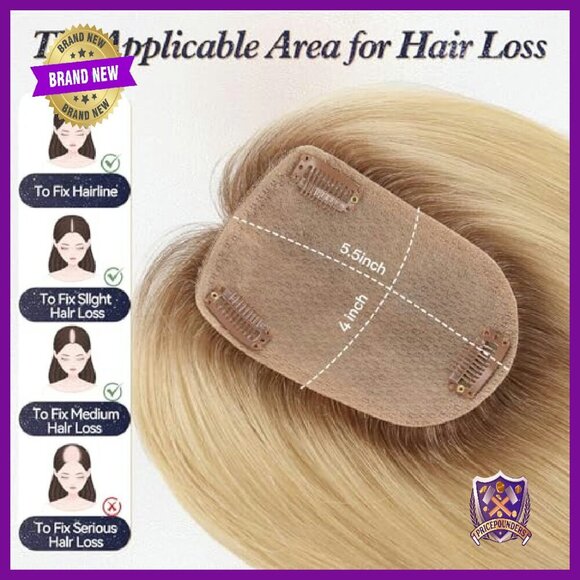 Human Hair Topper 12 Inch Silk Base 4x5.5 Inch For Thinning Hair